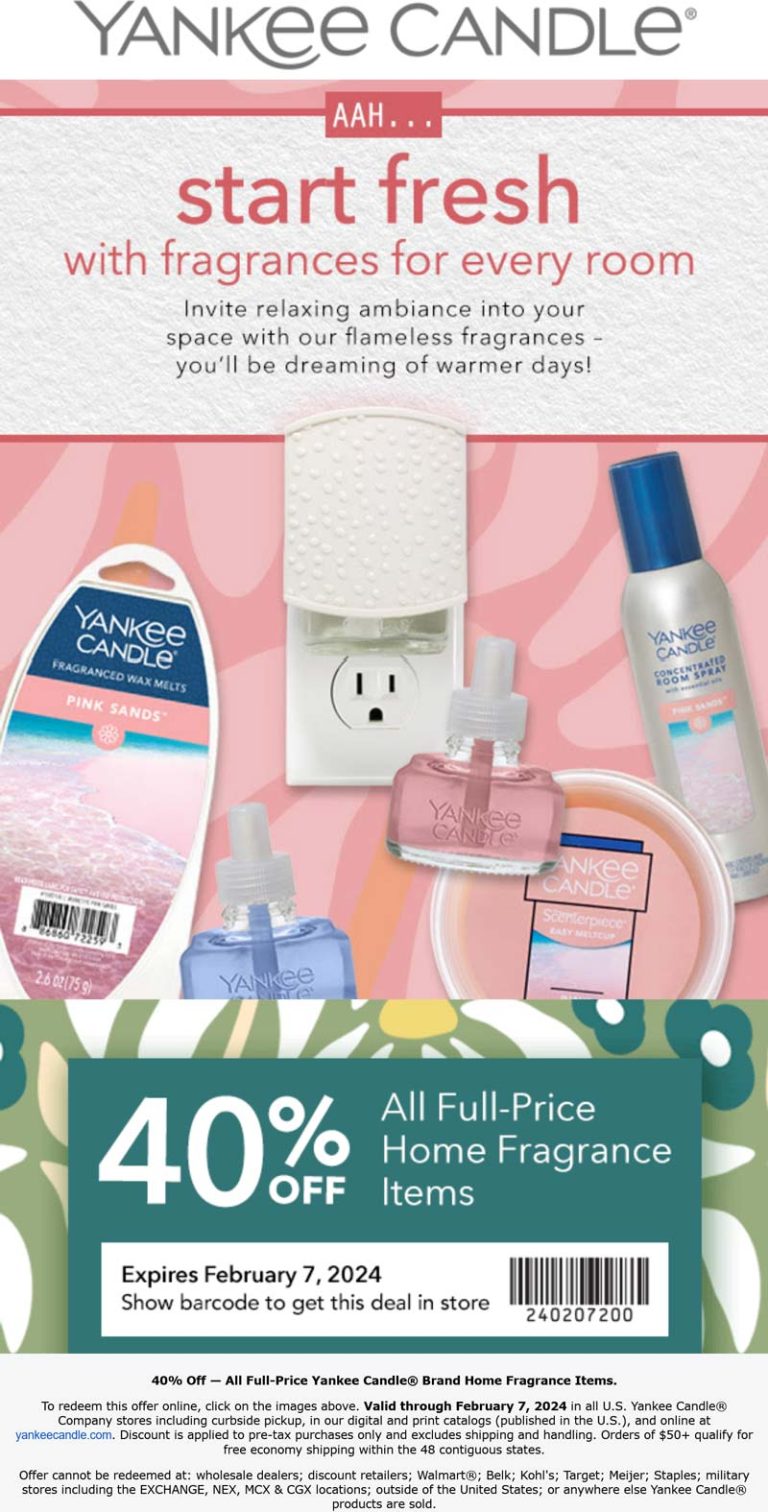 40% off home fragrance items at Yankee Candle, ditto online