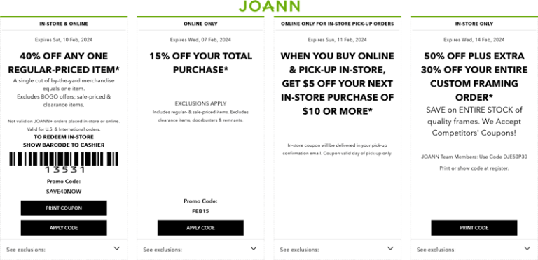 40% off a single item & more at Joann, or online via promo code SAVE40NOW