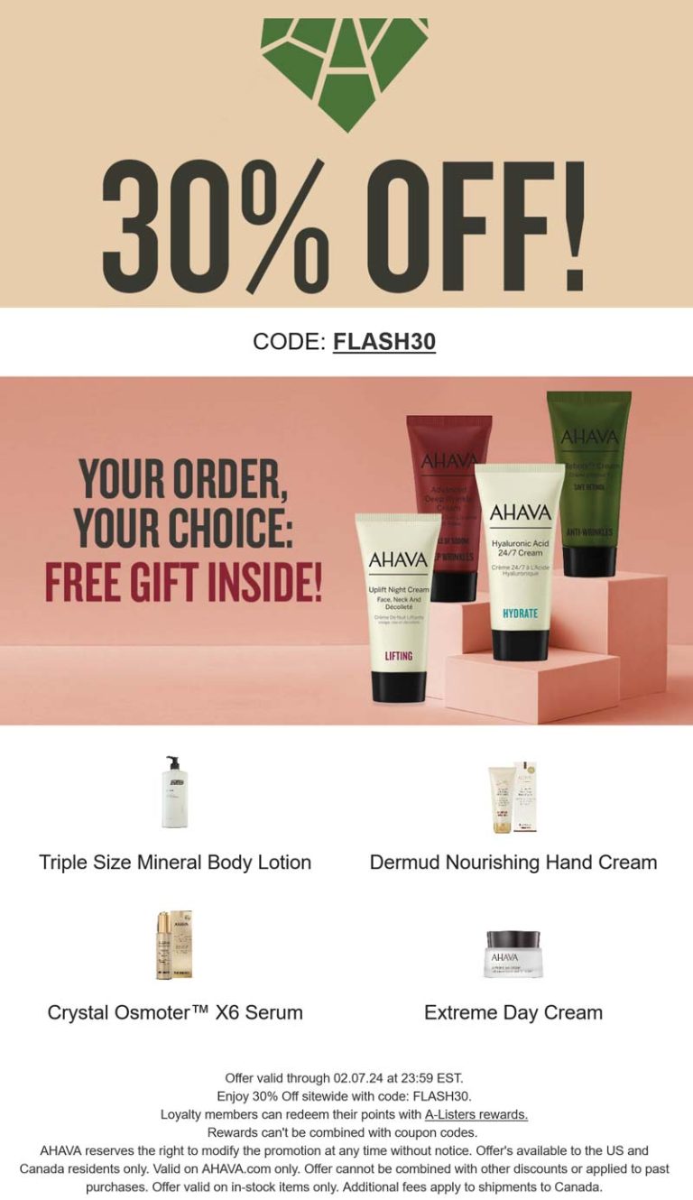 30% off online today at AHAVA via promo code FLASH30