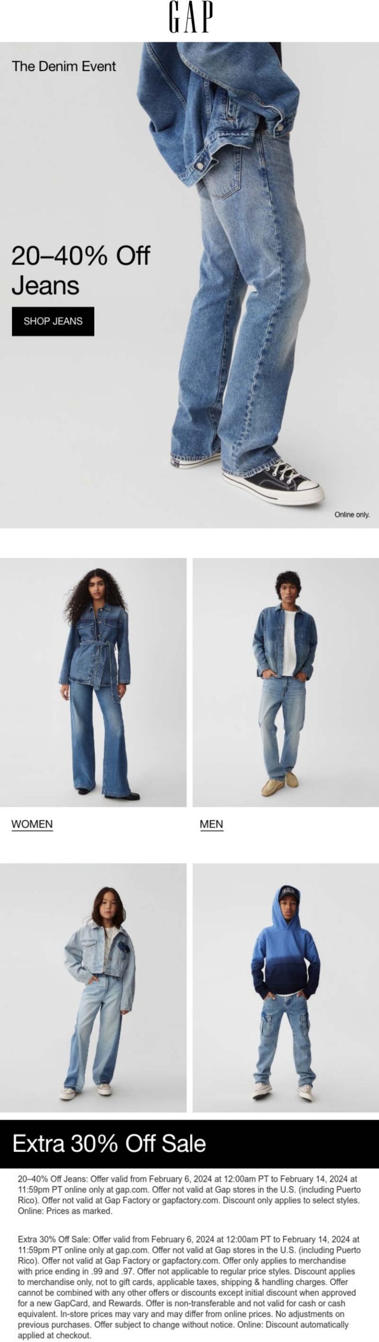 Extra 30% off sale items & 20-40% off jeans online at Gap