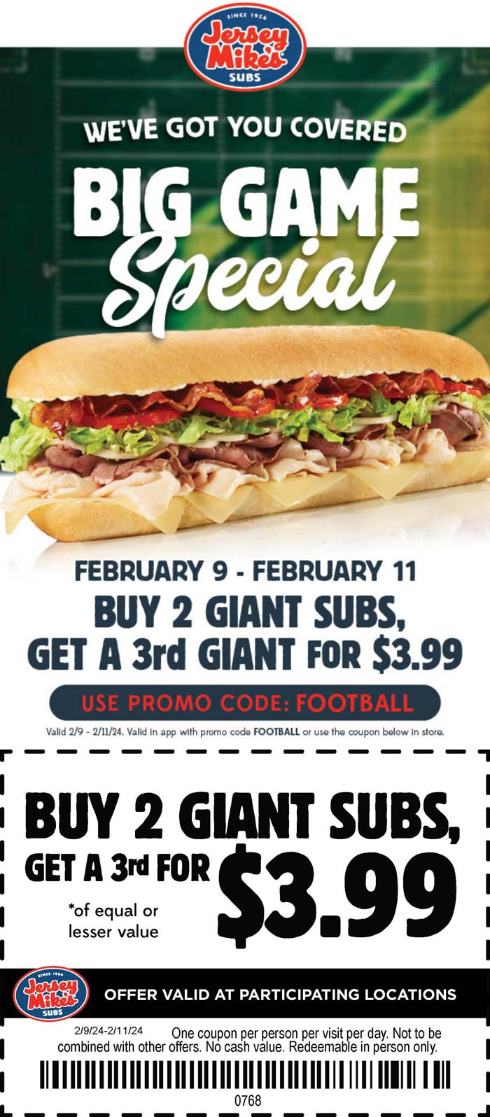 Jersey Mikes February 2024 Coupons and Promo Codes 🛒
