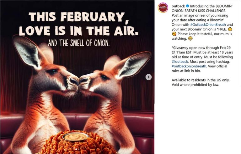 Free bloomin onion appetizer via photo post at Outback Steakhouse