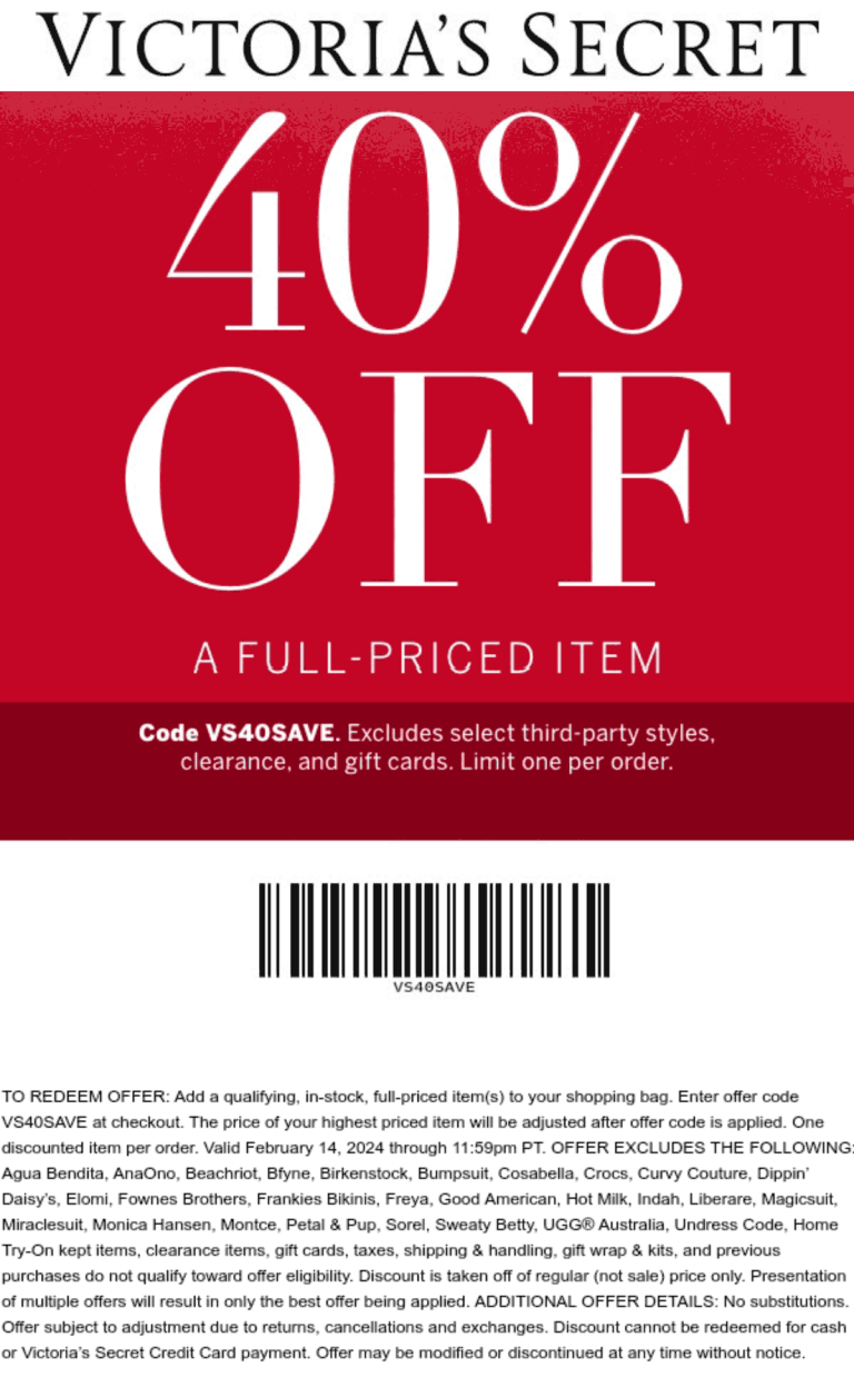 40% off a single item today at Victorias Secret, or online via promo code VS40SAVE