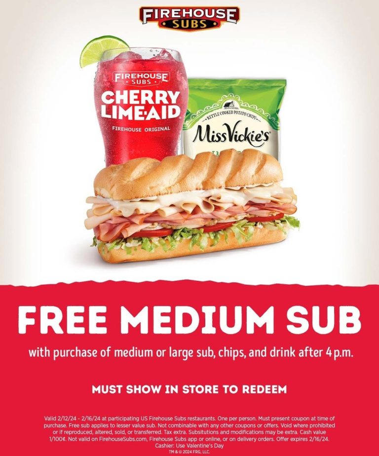 Free medium sub with your meal today after 4p at Firehouse Subs