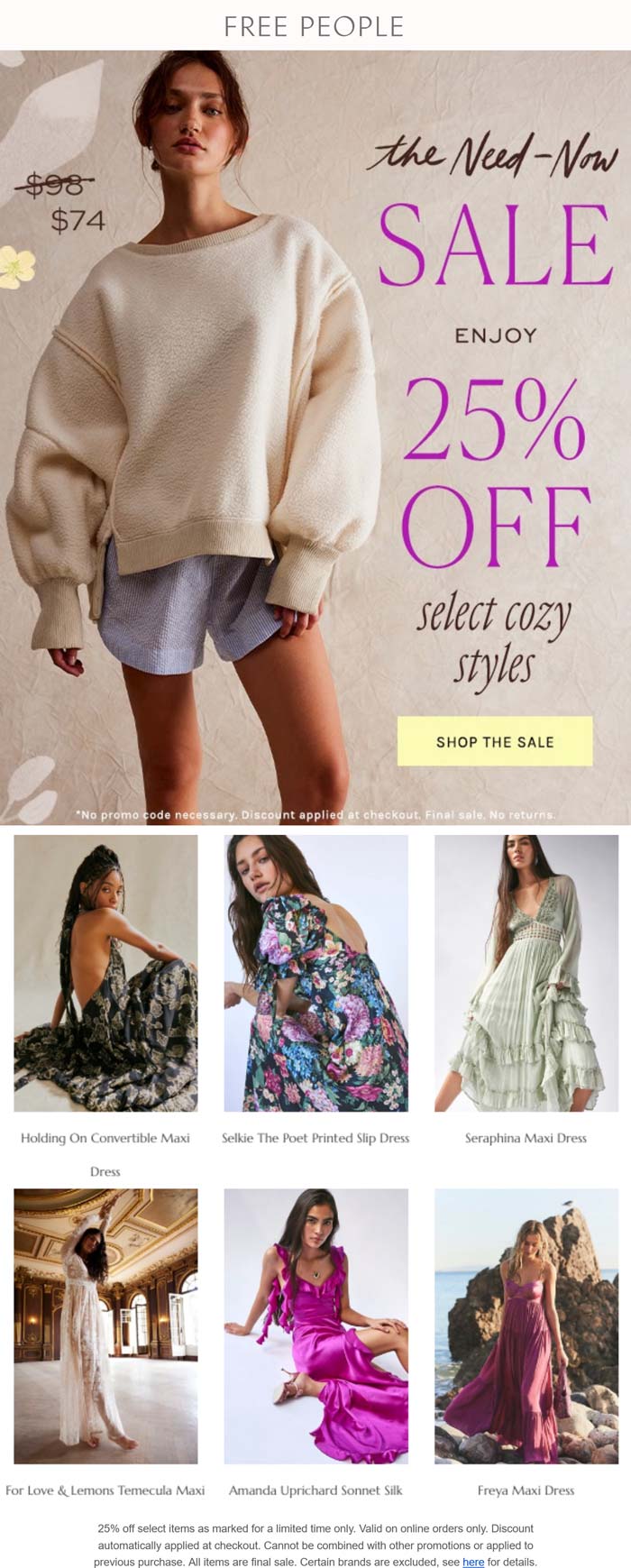 25% off online at Free People