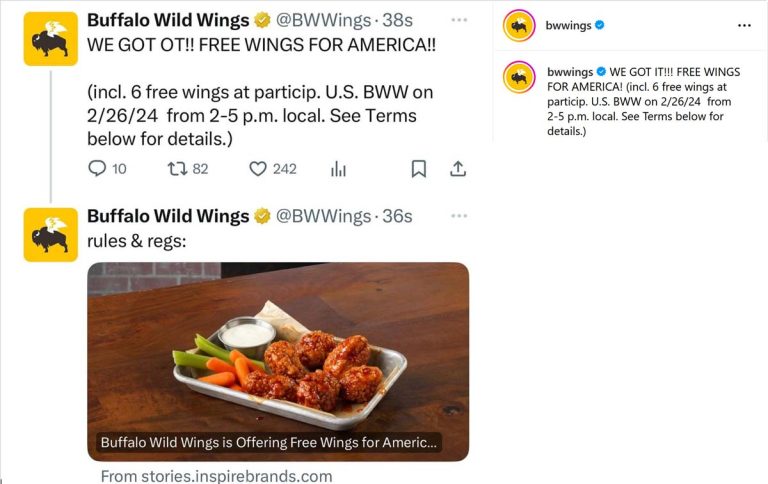 6 free wings the 26th at Buffalo Wild Wings restaurants
