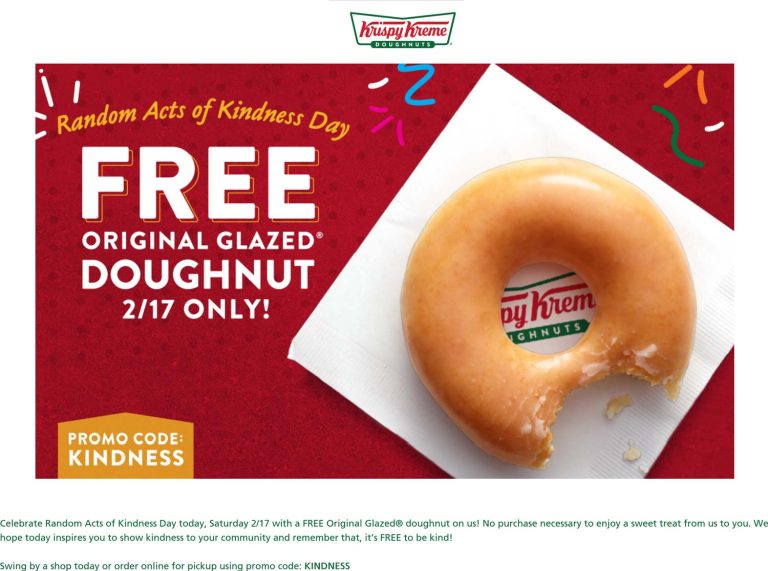 Free doughnut today at Krispy Kreme, or online via promo code KINDNESS