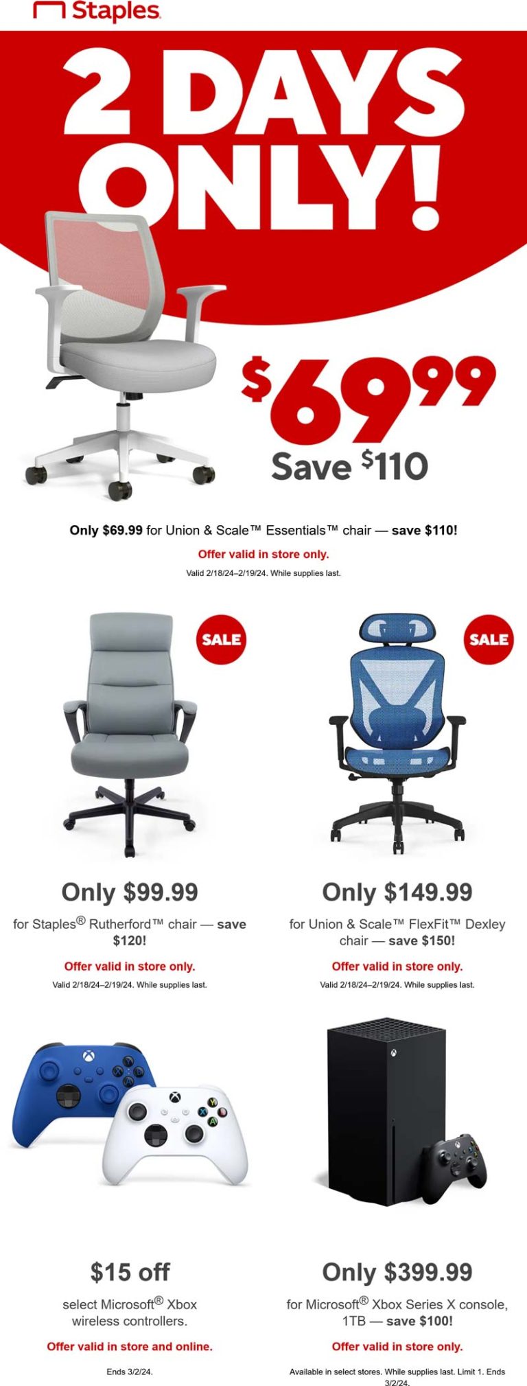 $70 office chair & $15 off Xbox controllers at Staples