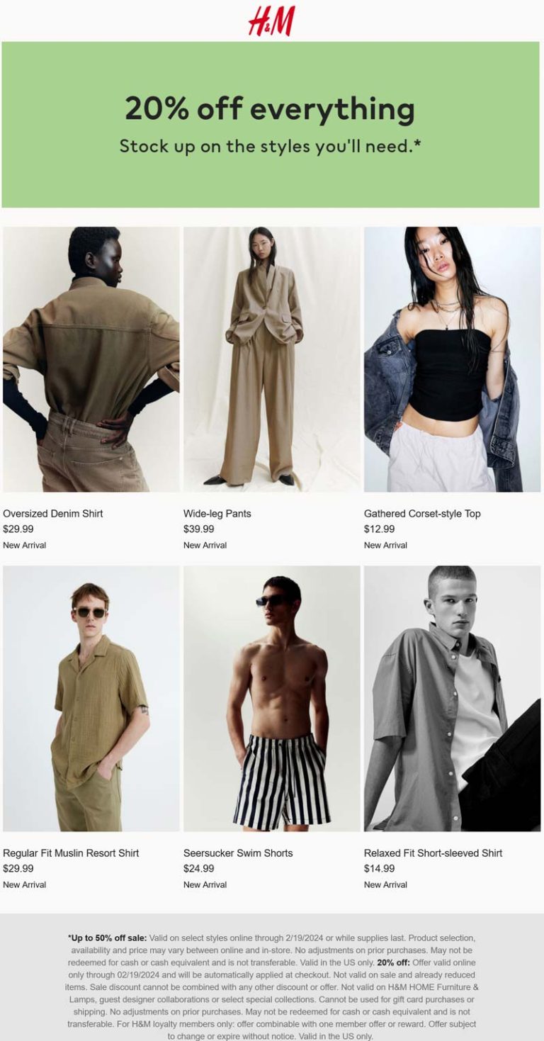 H&M coupon: 20-50% off everything online today at H&M