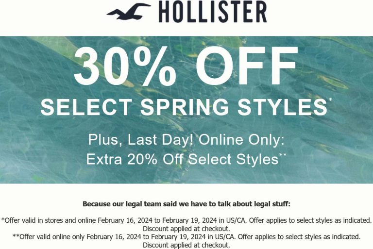 30% off spring styles online today at Hollister