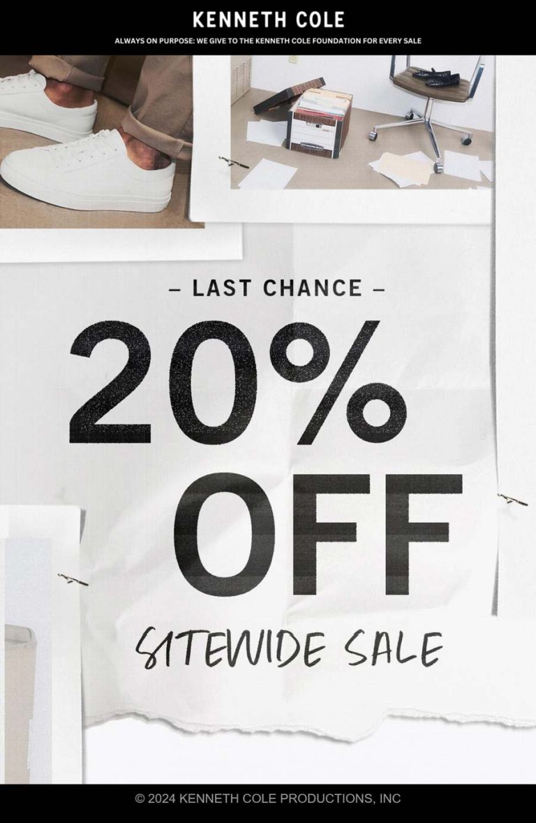20% off everything online today at Kenneth Cole