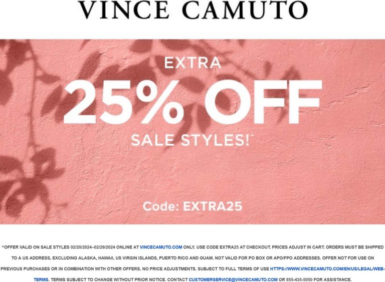Extra 25% off sale styles online at Vince Camuto via promo code EXTRA25