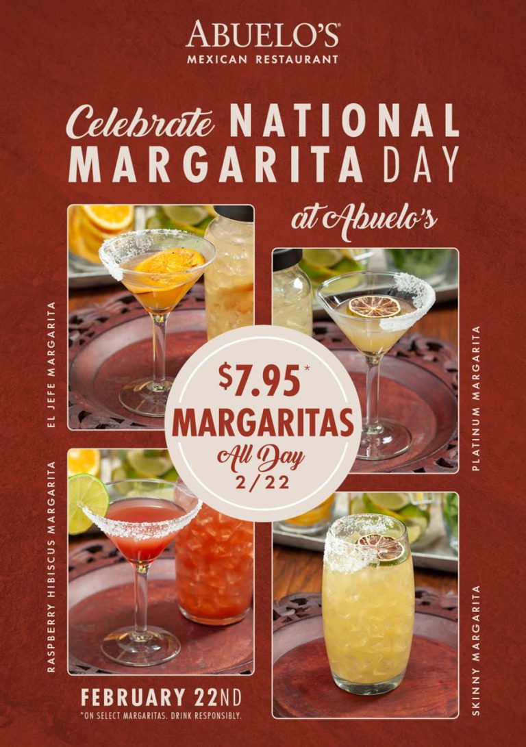 $8 premium margaritas today at Abuelos Mexican restaurants