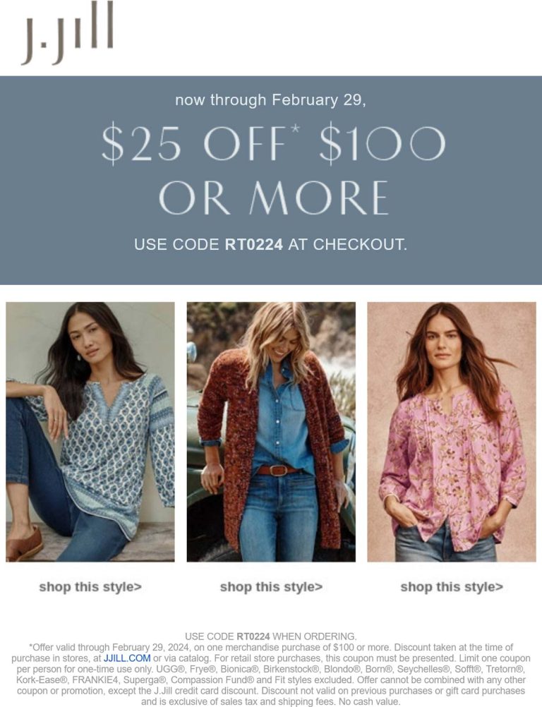$25 off $100 at J.Jill via promo code RT0224