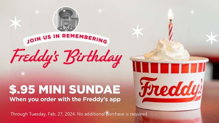 .95 cent ice cream sundae today via mobile at Freddys restaurant