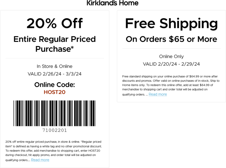 20% off everything at Kirklands, or online via promo code HOST20
