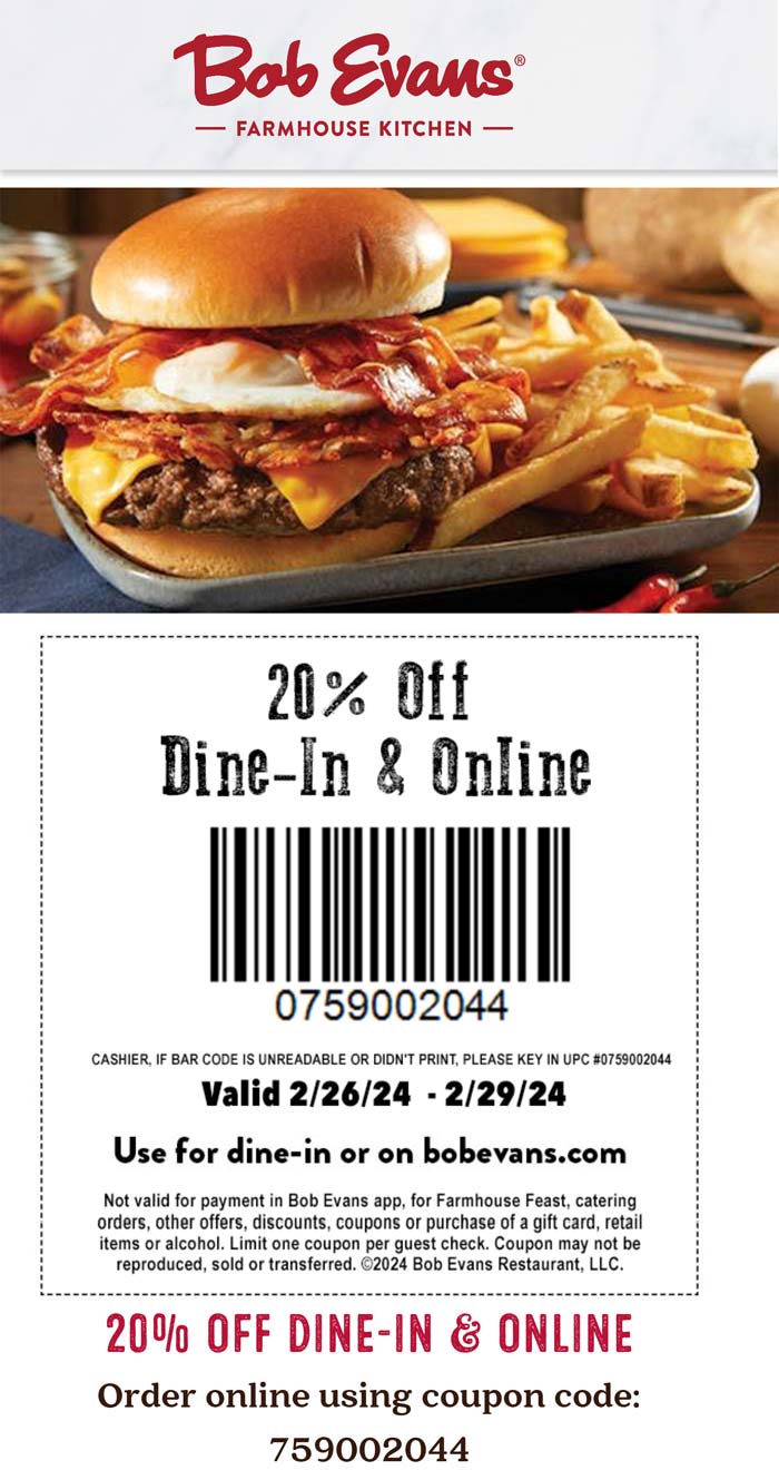 4 5 Off 20 At Bob Evans Restaurants Bob Evans January 2026 4 5 Off 20 At Bob Evans Restaurants Bob Evans January 2026