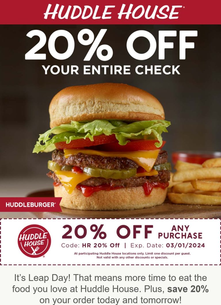 20% off at Huddle House restaurants