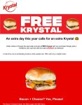 Free cheeseburger with any order today at Krystal via promo code LEAPDAY #krystal