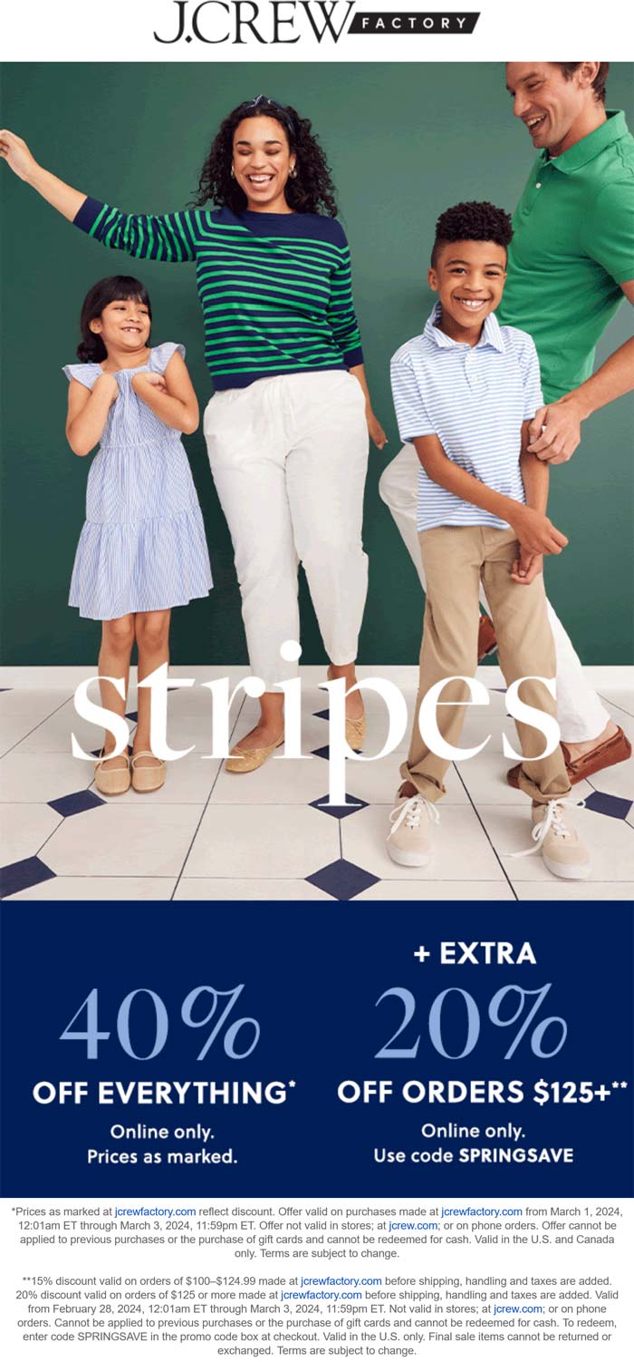 4060 off everything online at J.Crew Factory via promo code