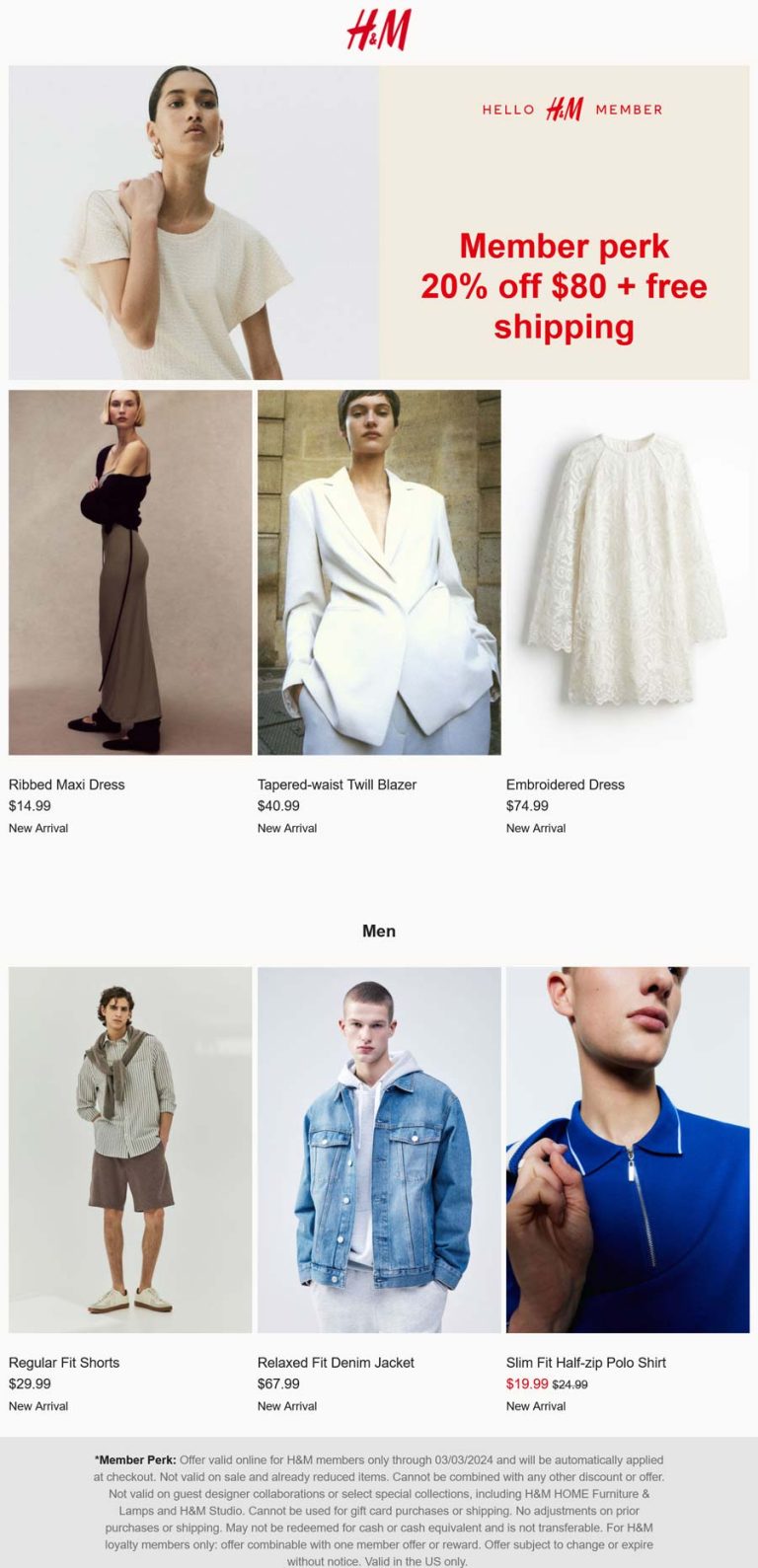 H&M coupon: 20% off $80 online today at H&M
