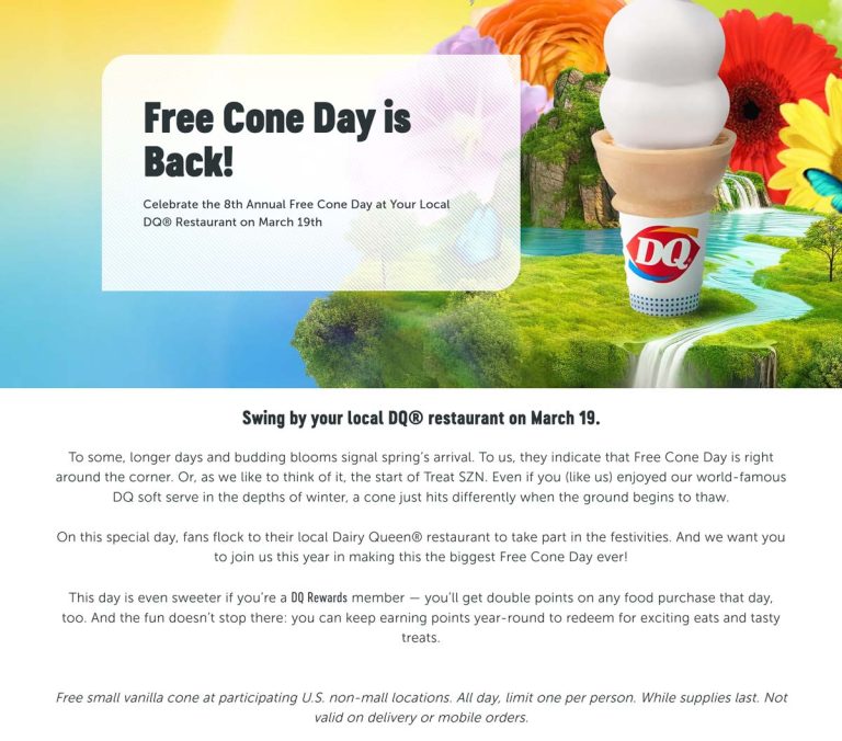 Free ice cream cone day the 19th at Dairy Queen