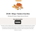 6pc wings + 3pc chicken tenders + 2 sides + 2 biscuits = $12 at Popeyes #popeyes
