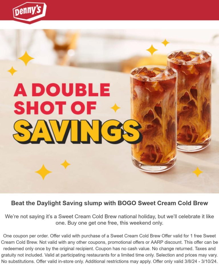 Second sweet cold brew drink free at Dennys restaurants