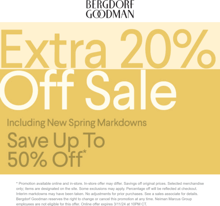 Extra 20% off sale items today at Bergdorf Goodman