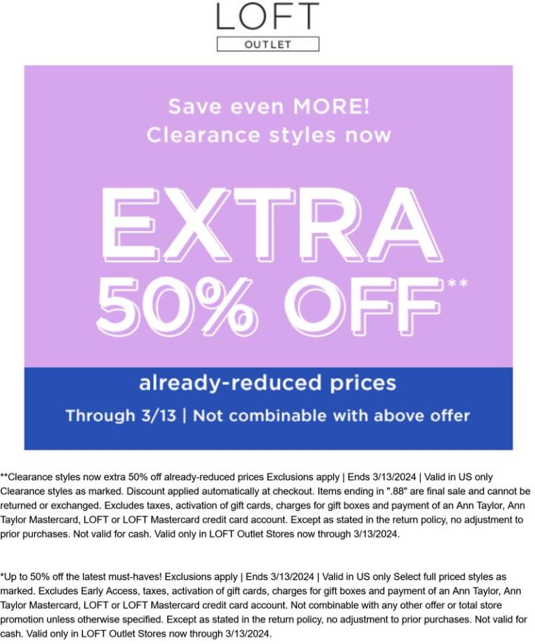 Extra 50% off clearance styles at LOFT Outlet