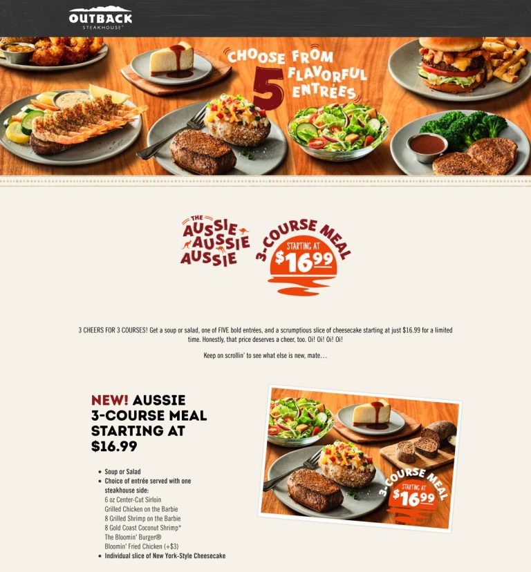 3-course meal for $17 at Outback Steakhouse