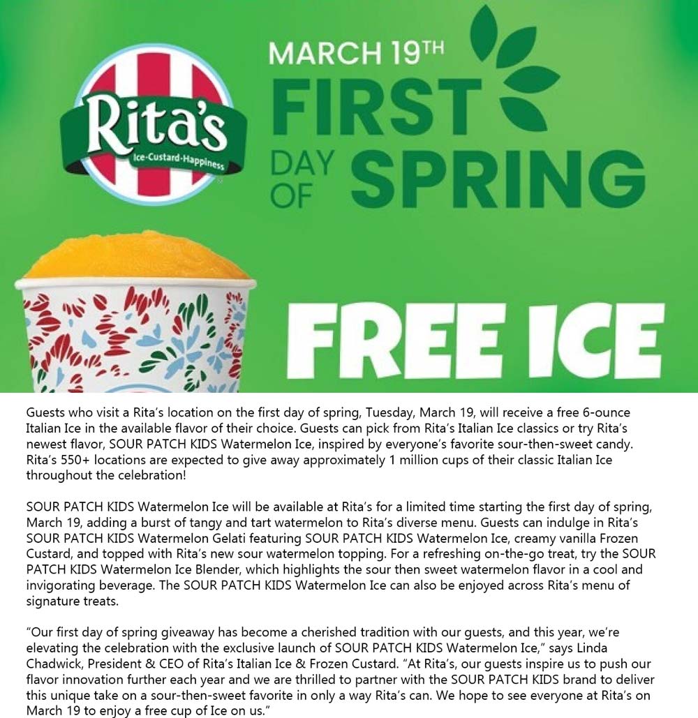 Free Italian ice Tuesday at Ritas #ritas - The Coupons App®