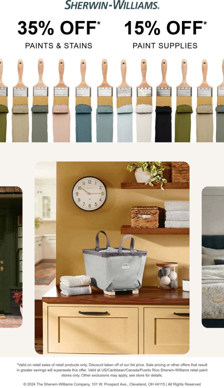 35% off paints & stains at Sherwin Williams