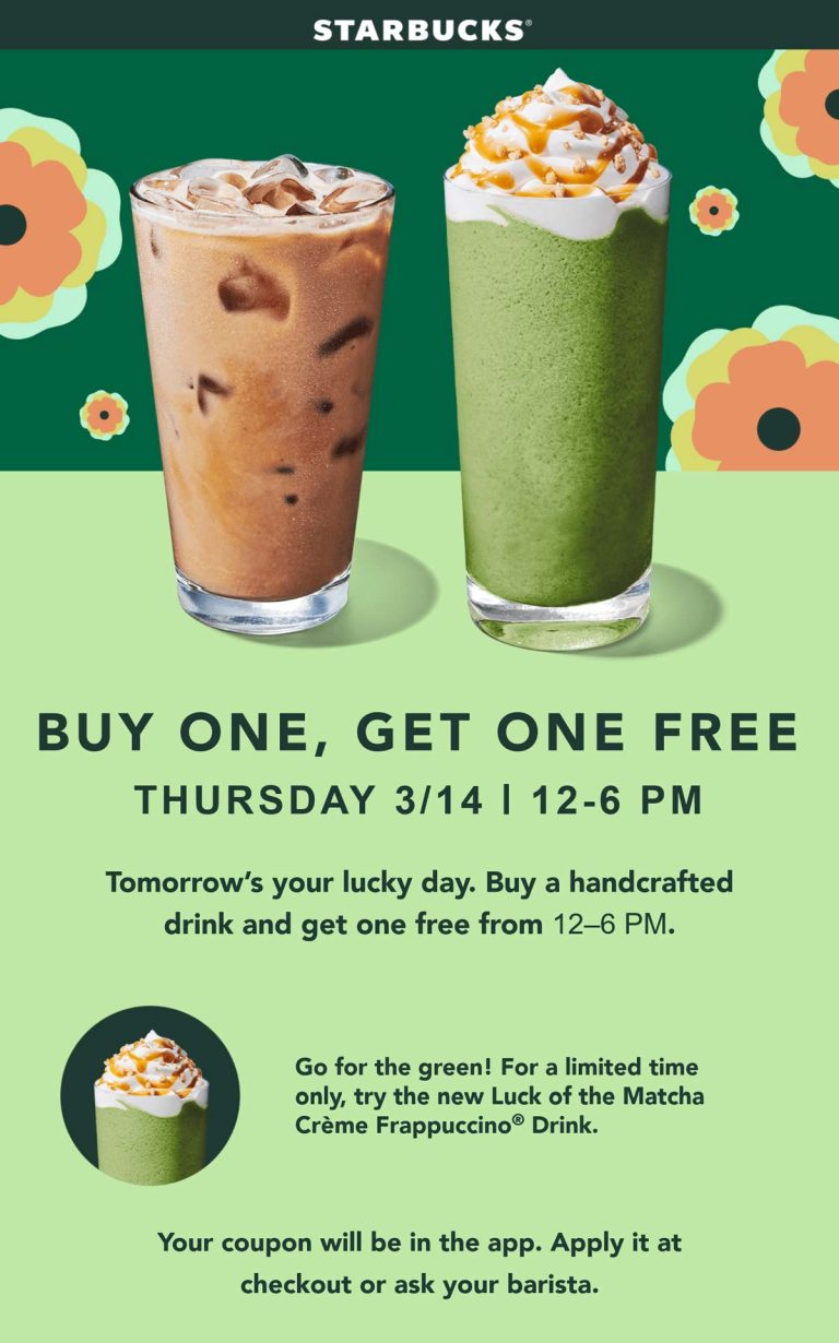 Second drink free via mobile Thursday at Starbucks