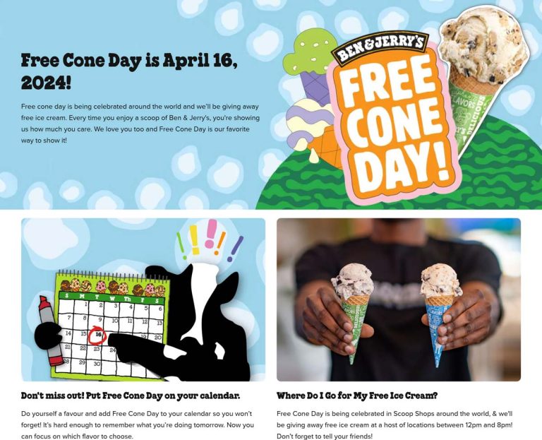 Ben & Jerrys coupon: Free ice cream cone April 16th at Ben & Jerrys