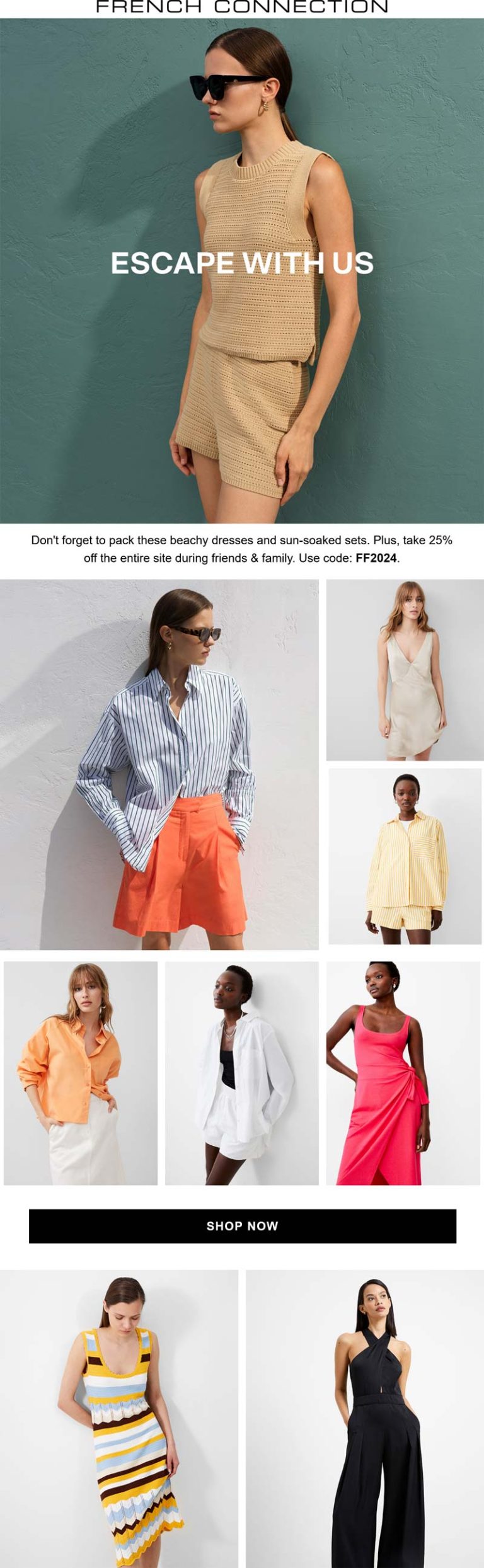 25% off everything online at French Connection via promo code FF2024