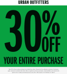 30% off everything today at Urban Outfitters #urbanoutfitters