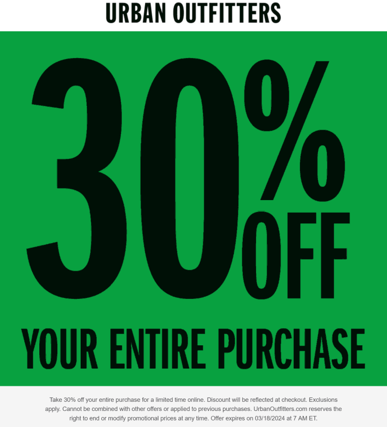 30% off everything today at Urban Outfitters