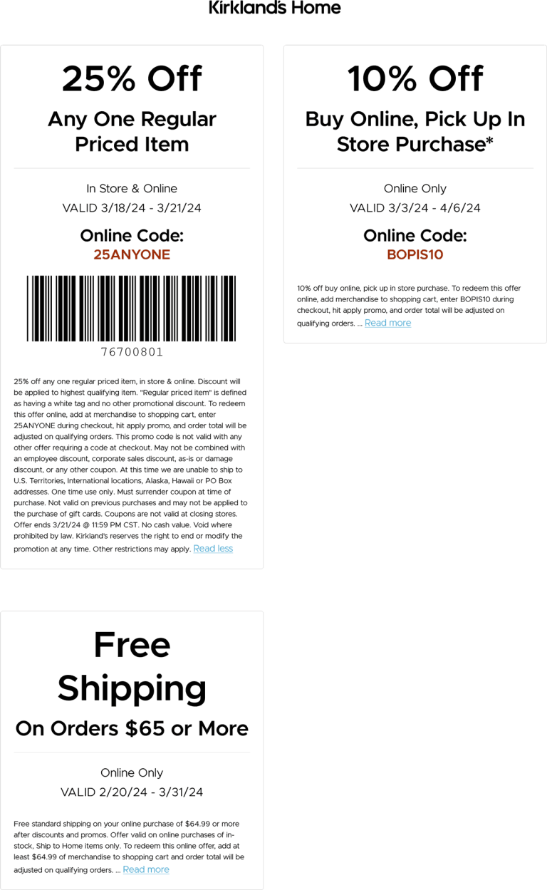 25% off a single item & more at Kirklands, or online via promo code 25ANYONE