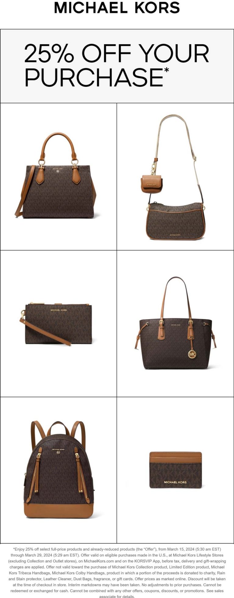 25% off at Michael Kors, ditto online