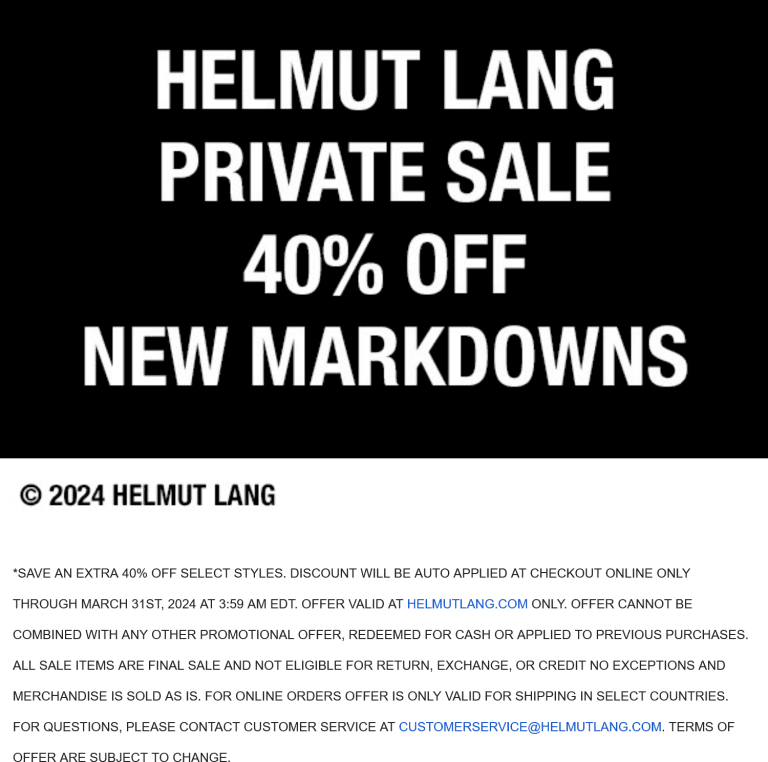 Extra 40% off sale styles online at Helmut Lang