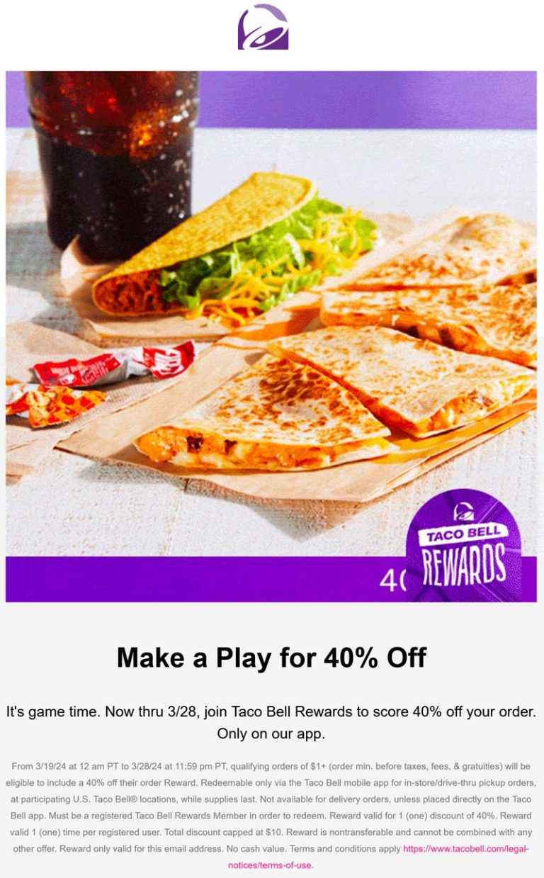40% off via mobile at Taco Bell