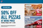 50% off all pizzas online at Dominos #dominos