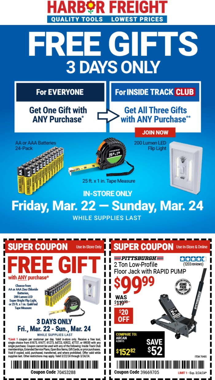 Free 24pk of batteries & more with any order at Harbor Freight Tools 