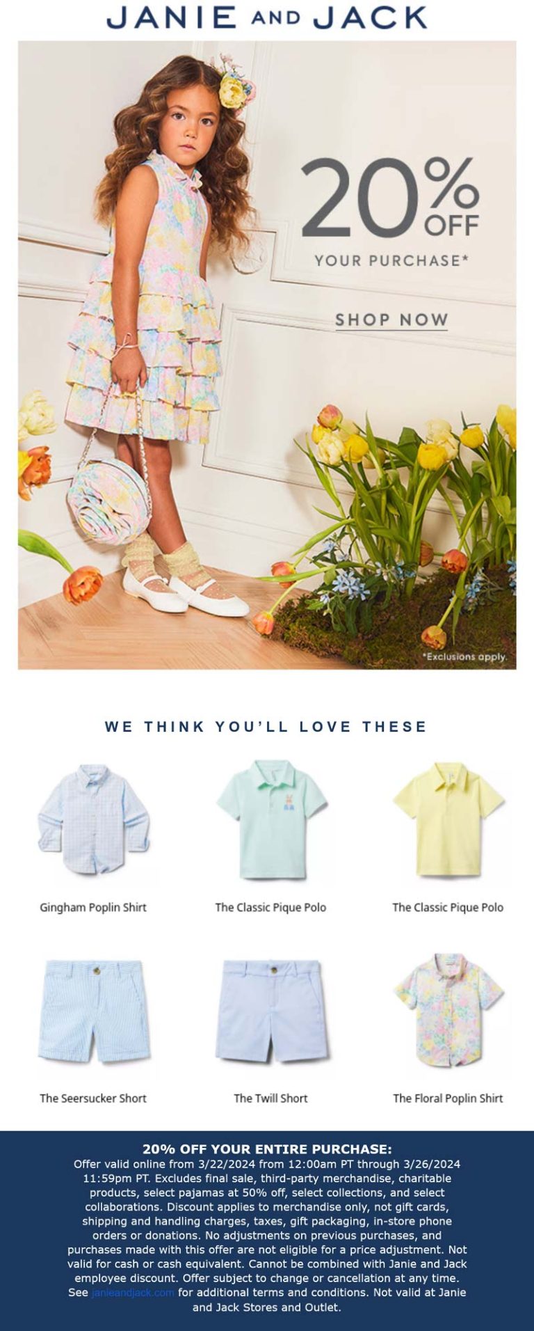 20% off everything online at Janie and Jack