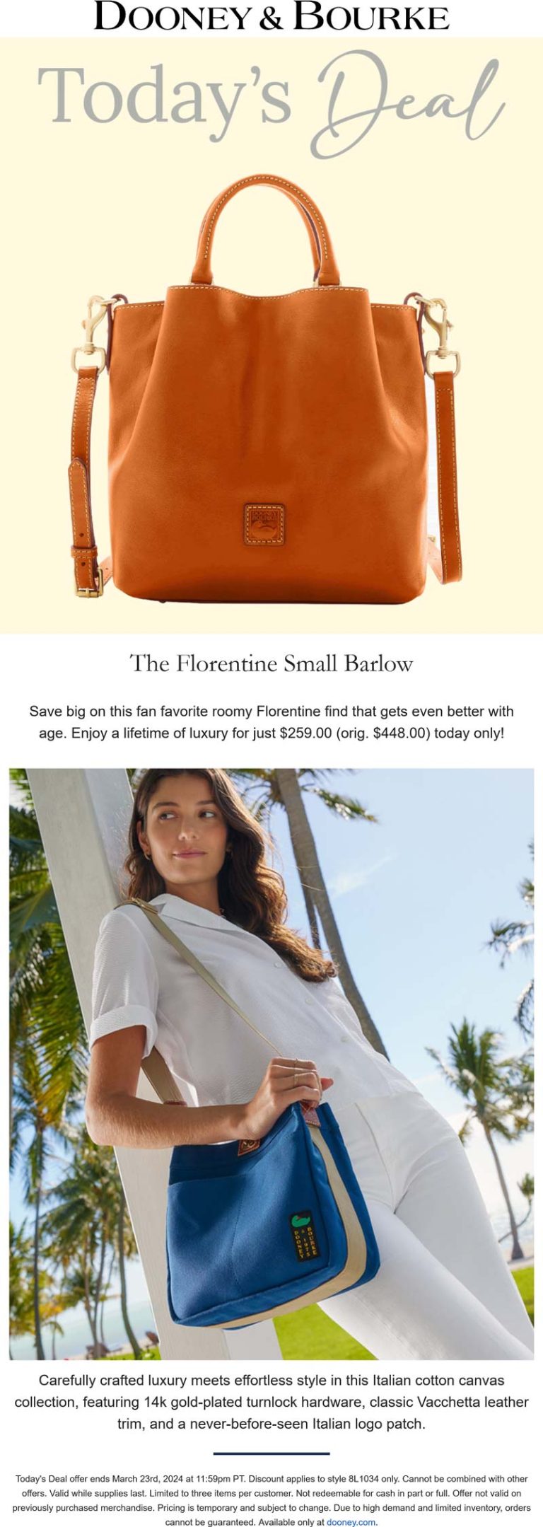 Dooney & Bourke coupon: 55% off Florentine bag online today at Dooney & Bourke