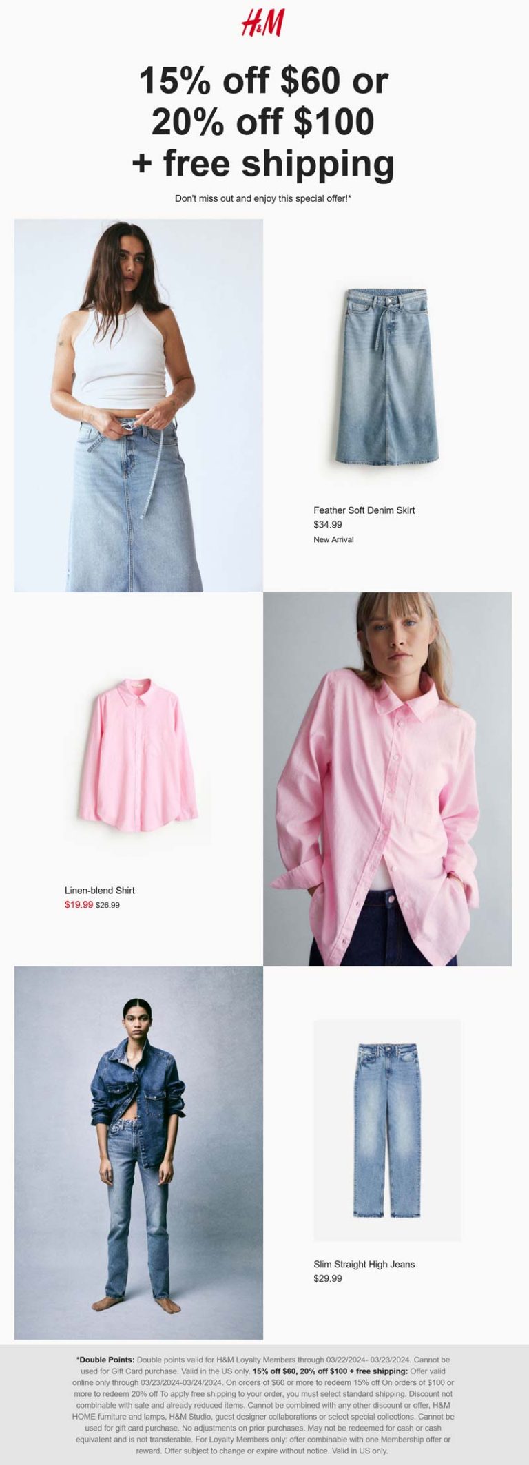 H&M coupon: 15-20% off $60+ with free shipping online at H&M