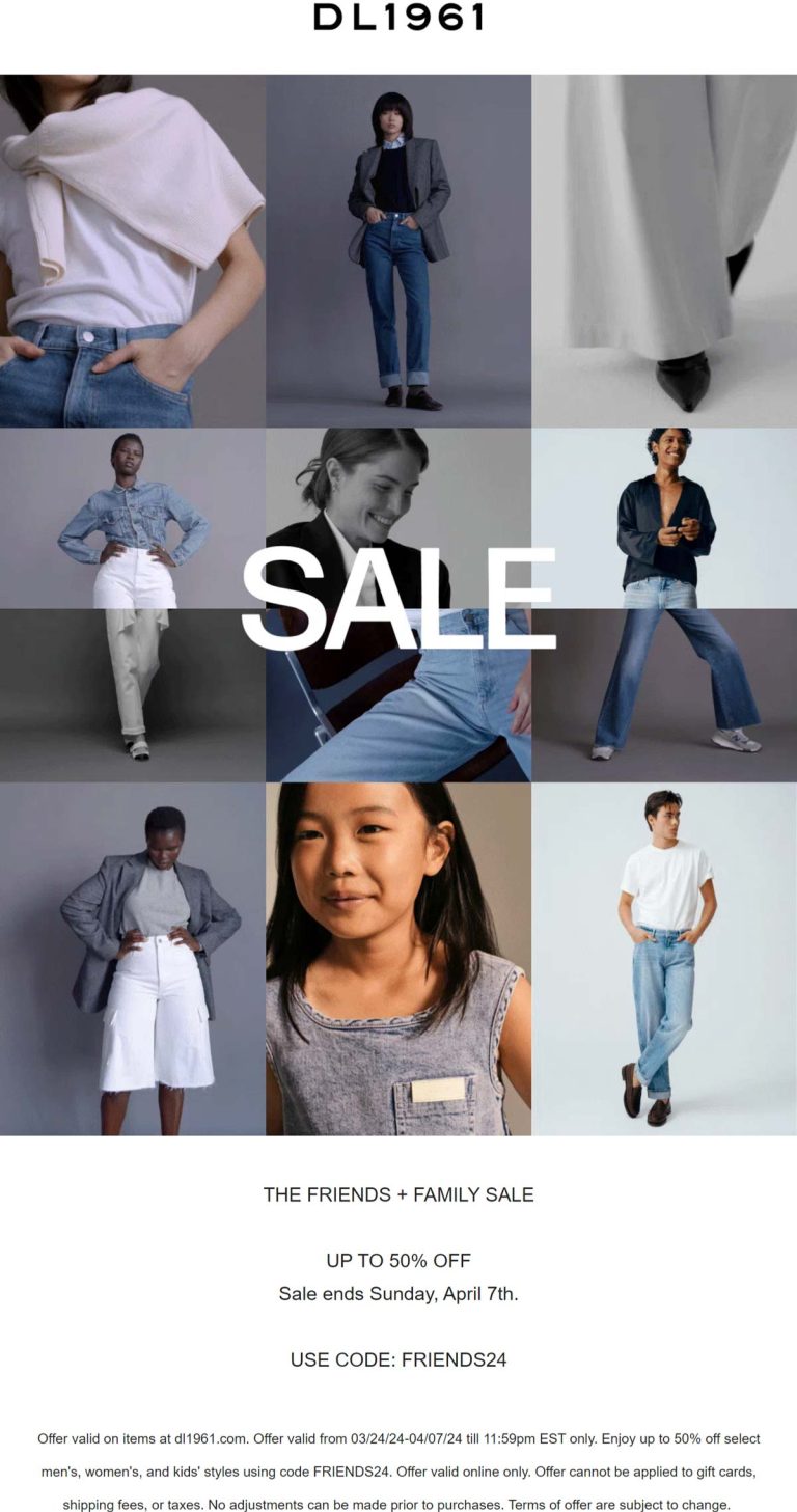 Denim is 30-50% off online at dl1961 via promo code FRIENDS24
