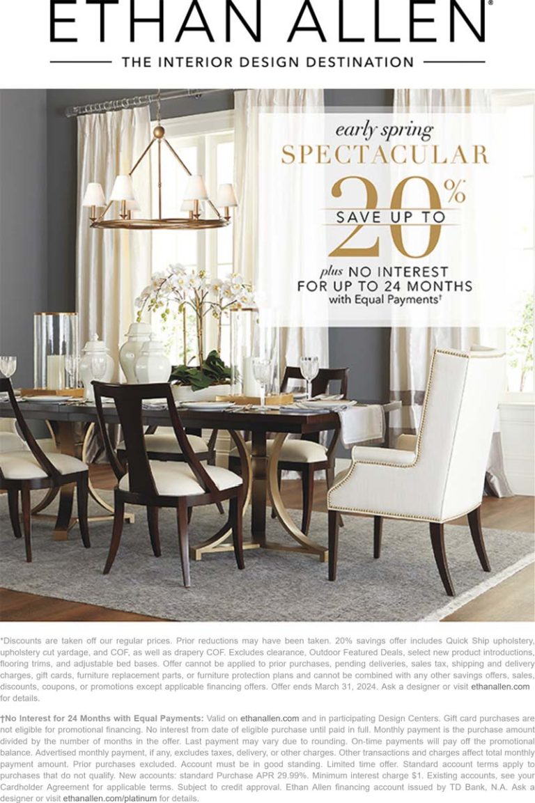 20% off furniture at Ethan Allen