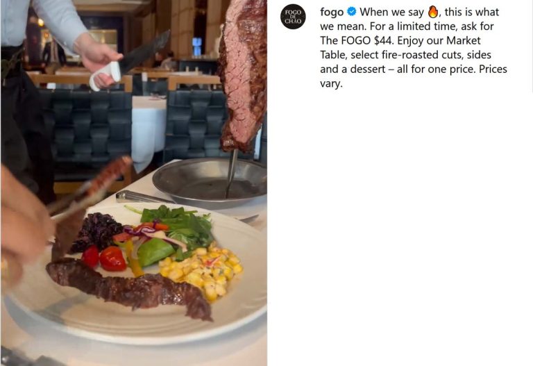 Fire-roasted cuts + sides + dessert = $44 Market Table at Fogo de Chao restaurants